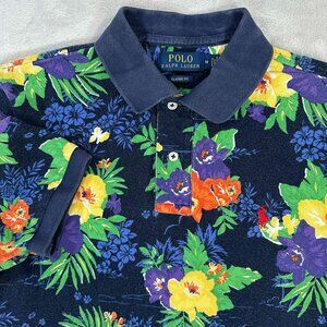 Polo Ralph Lauren Mens Medium Floral Tropical Classic Fit Cotton Polo Shirt Navy